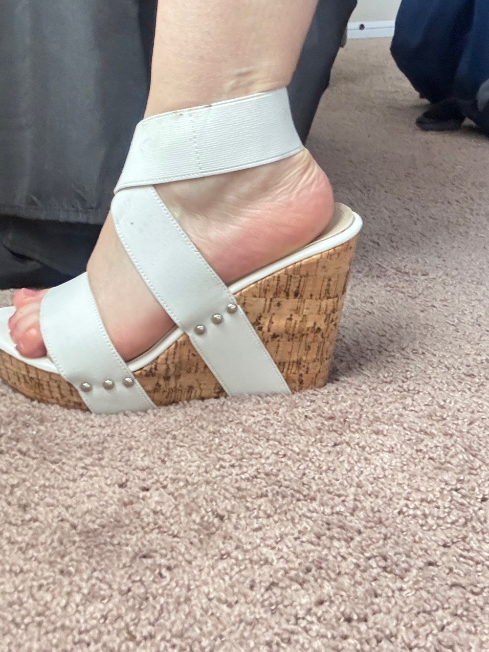 Women’s White Cork Wedge Sandals with Ankle Straps - Picture 5 of 6